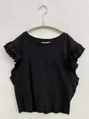 ZARA ザラ Tシャツ/カットソー USA L ブラック 無地 フリル ショート丈 袖なし クルーネック(丸首)