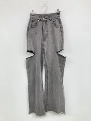 Chico チコ デニムパンツ O グレー フルレングス 無地 ワイド・ルーズ フレア・ブーツカット ハイウエスト クラッシュ・ダメージ