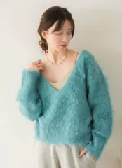 Ungrid アングリッド ニット/セーター F グリーン ウール・ニット ナイロン 無地 ミドル丈 長袖 Vネック