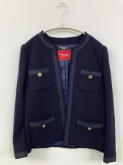 MADAM JOCONDE ノーカラージャケット 9 ネイビー ウール・ニット 無地 ショート丈