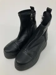 YOSUKE ヨースケ ブーツ M ブラック 合成皮革/人工皮革 無地 ラウンドトゥ ショート ジップアップ 厚底 ストレートチップ