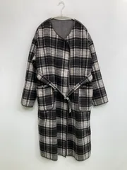 Ray BEAMS レイビームス ノーカラーコート ブラック ウール・ニット ナイロン チェック柄