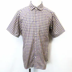 古着 グローバルワーク GLOBAL WORK チェックシャツ トップス しっとりとした生地感 半袖 胸ポケット 綿100% M パープル×イエロー メンズ 男性