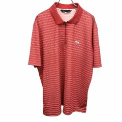 【中古】[印象AB] TIGORA ティゴラ ポロシャツ メンズ 3L 2XL XXL レッド 赤×白 ポリ100% ゴルフ ボーダー ハーフジップ 半袖 ポケット無し ロゴプリントのサムネイル