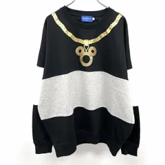 古着 東京ディズニーリゾート トレーナー スウェット 長袖 ミッキー アクセサリー ポリ×綿 L ブラック 黒×白×杢グレー×ゴールド メンズ