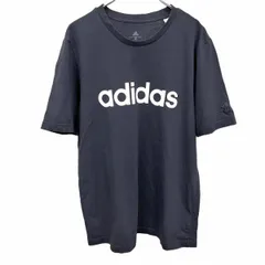 古着 アディダス adidas Tシャツ ロゴプリント ロゴ刺繍 丸首 半袖 ショートスリーブ 綿100% L ネイビー 紺×白 レディース(メンズ？)