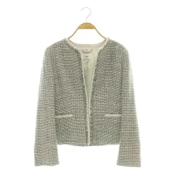 23区 オンワード樫山 ライトシャインツイード ノーカラー ジャケット 38 グレー /MY ■OS