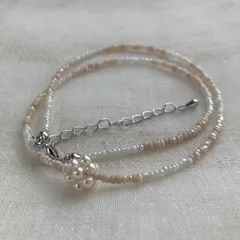 パール編みデザイン ビーズネックレス／チョーカー 上品淡色