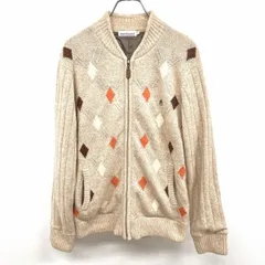 【中古】[印象A] HUSH PUPPIES ハッシュパピー ニットブルゾン / ジャケット メンズ M メランジ ベージュ系 ウール×ナイロン 胸に犬の刺繍 ジップアップ 裏地付き ダイヤ柄 長袖のサムネイル