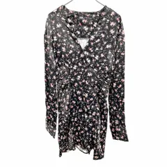 古着 ザラ ZARA シャツワンピース シャツチュニック 花柄 ボタン留め Vネック 長袖 レーヨン100% S ブラック×ピンク×ブルーなど 黒 レディース