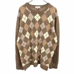 【新品】[印象N] INSPIRE インスパイア ニット / セーター メンズ LL XL メランジ ブラウン 茶×生成り×紺 ウール100% 長袖 アーガイルチェックのサムネイル