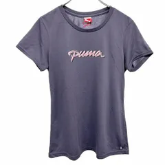 古着 プーマ PUMA Tシャツ ロゴ 英字 文字 プリント 半袖 ショートスリーブ 丸首 カットソー ポリ100% M ネイビー 紺×ピンク レディース