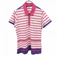 古着 アディダス adidas ゴルフ ポロシャツ 鹿の子 ボーダー 半袖 ロゴパッチ ポリ100% OT LL XL ピンク ピンク×白×紫×緑 レディース