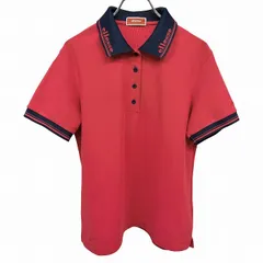 古着 エレッセゴルフ ellesse Golf ポロシャツ 鹿の子 襟と袖にロゴ 半袖 ポケット無し ポリ×キュプラ L レッド 赤×紺 レディース