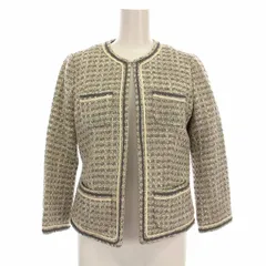 ロイスクレヨン Lois CRAYON ツイード ノーカラージャケット 刺繍 アウター M グレー 白 14001277 /YM