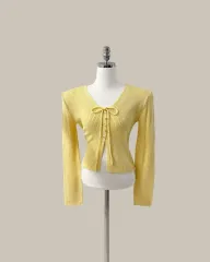 Vネック ゴージ ストラップ ニット カーディガン (T4991)