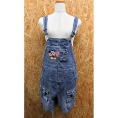 古着 DISNEY ディズニー S レディース インポート古着 デニムオーバーオール ショートパンツ ミッキーマウス刺繍 アメリカ国旗 綿100% 青 ブルー