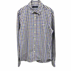 【中古】[印象AB] RAGEBLUE レイジブルー シャツ メンズ M 紺×茶×白 綿100% コットン100% ロングテール チェック 胸ポケット 長袖 レギュラーカラー ロングスリーブのサムネイル