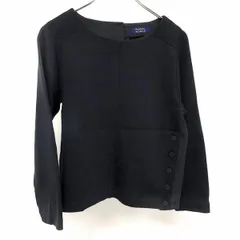 【中古】[印象AB] ヒューマンウーマン HUMAN WOMAN プルオーバーカットソー 切り返し生地 裾ボタン 無地 フリーダムスリーブ 長袖 綿100% M 紺 レディース