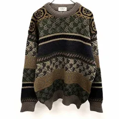 古着 シンプルライフ SIMPLE LIFE ニット セーター 総柄 ボーダー 長袖 ウール×アクリル×ナイロン L グレージュ系×紫×緑×紺×黄 メンズ