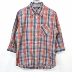 【中古】[印象AB] TK ティーケー シャツ メンズ M レッド系×ネイビー×ベージュ系など 綿100% コットン チェック柄 胸ポケット付き 7分袖のサムネイル