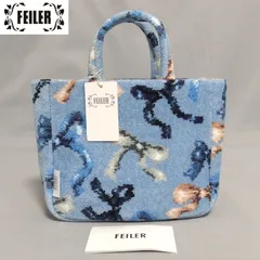 極美品★FEILER フラッターリボン ミニ ハンドバッグ ライトブルー FRB-242028 シュニール織り ミニトート フェイラー★
