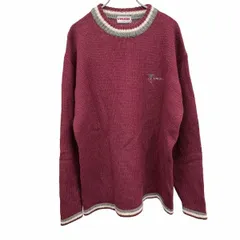 【中古】[印象AB] VISION ヴィジョン ニット / セーター メンズ XL LL ワインレッド 赤×グレー×オフホワイト 毛100% 丸首 チルデン スケートボード刺繍 長袖