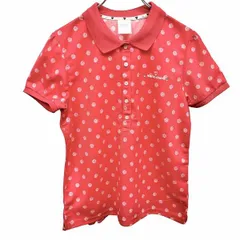 【中古】[印象A] RUE de marie claire マリクレール ポロシャツ レディース L ピンク ポリ100% ポケット無し ドット 水玉 ハートのストーン 裾フリル 半袖 ロゴ プリントのサムネイル
