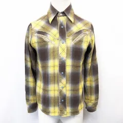 【中古】[印象AB] GOTCHA ガッチャ チェックシャツ メンズ XS SS イエロー×ブラウン×ライトパープル×ラメシルバー 綿100% ウエスタン ドットボタン 長袖のサムネイル