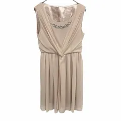 古着 ドレスワンピース パーティドレス ノースリーブ シフォン 裏地付き ウエストゴム ビーズ 無地 ポリ100% 9AR M ベージュ レディース