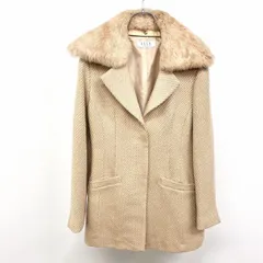 【中古】[印象AB] ELLE PLANETE エルプラネット ハーフコート レディース 38 ブラウンベージュ系 毛100%(ファー：ラビット) フライフロント ボタン留め 裏地無し チェスター ファー脱着可 長袖のサムネイル
