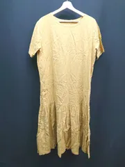 ◇ favori クルーネック シンプル 無地 フェミニン 半袖 ロング丈 ワンピース サイズ38 イエロー レディース E  【1310050020590】