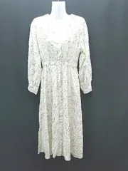◇ LOWRYS FARM 花柄 フラワー ウエストゴム フロントボタン 長袖 ロング ワンピース サイズF ホワイト レディース E  【1308290067659】
