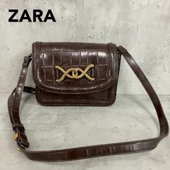 ZARA ザラ クロコ型押し クロスボディバッグ ショルダーバッグ カバン 鞄 ブラウン 茶色 スクエア ゴールド金具 ロープモチーフ フラップ マグネット 肩掛け 斜め掛け 調節可能 ストラップ付 フェイクレザー 合成皮革 シック 上品 綺麗め ★ ■■