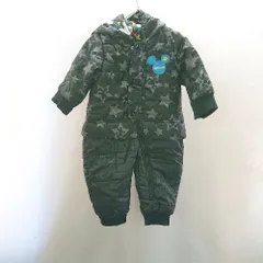 ◇ ⊇ Disney 総柄 ミッキーマウス ワッペン付き 長袖 ジャンプスーツ サイズ90 ブラック グレー ブルー系 男の子 E  【1409100027716】