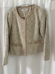 ナチュラルビューティーベーシック ピンクベージュ ツイード ジャケット