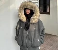 アミ グリーン ファー フード ブルゾン ジャケット