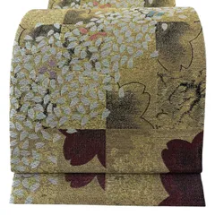 【美品】 袋帯 秀品 振袖向き 桜 桜の花びら 箔 金糸 金色 六通 正絹 【中古】
