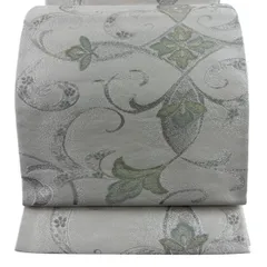 【美品】 袋帯 秀品 花唐草 箔 刺繍 灰白 六通 正絹 【中古】