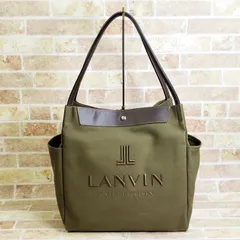 ランバンコレクション ☆ ロゴ刺繍 キャンバス レザーハンドル A4OK グリーン系 トートバッグ LANVIN COLLECTION
