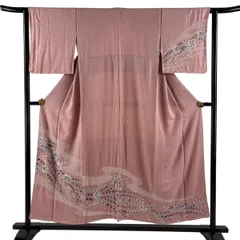 訪問着 身丈152cm 裄丈62.5cm S 袷 辻が花 霞 薄ピンク 正絹 秀品 【中古】のサムネイル