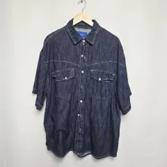 LANE メンズ オーバーサイズ 半袖 デニムシャツ FREE