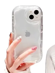 saymi's ウェーブ デザイン クリア 韓国 iPhone16 ケース うねうね模様が可愛い 波デザイン 透明 シンプル スリムフィット おしゃれ (iPhone16)