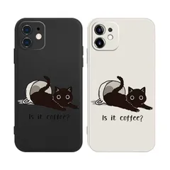 可愛い ねこ 猫 ネコ スマホケース iPhone 13 用 ケース いたずら猫 13 用 ケース (6.1インチ) ソフトシェル シリコーン Aブラック ARPE株式会社