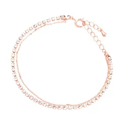 [ジュエリーショップエム] ラインストーン チェーン シンプル 2連 ブレスレット レディース 金属アレルギー ピンクゴールド v4143-PG 0