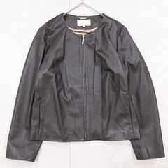 極美品 自由区 ノーカラー レザージャケット 黒 サイズ38 オンワード