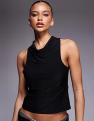 エイソス レディース トップス タンクトップ ASOS DESIGN cowl front slinky tank top Black ブラックのサムネイル