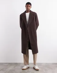 エイソス メンズ アウター コート ウール ASOS DESIGN wool look longline coat in dark BROWN ブラウン