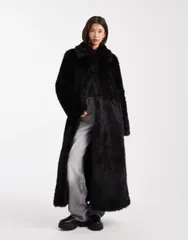 エイソス レディース アウター コート ASOS DESIGN longline tipped faux fur car coat Black ブラック