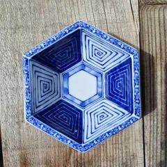 新品【染付六角うず文 小鉢】 美濃焼 日本製 小鉢 陶器 12センチ